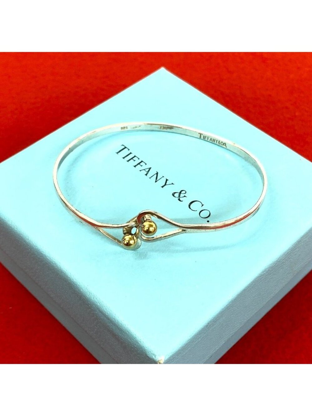 Tiffany & Co Vintage Hook Eye Heart Bangle Silver Bracelet